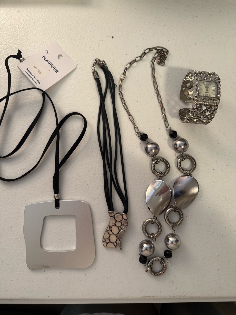 3 Necklace Bundle Silver Black Statement Costume Jewelry Flagfour NWT